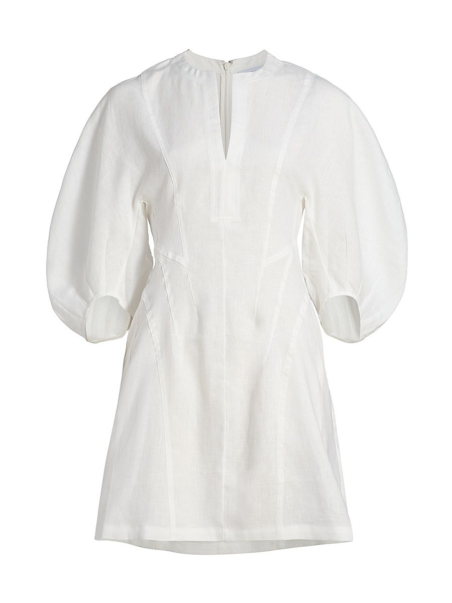Women's Romi Linen Balloon-Sleeve Dress - Ivory - Size 12