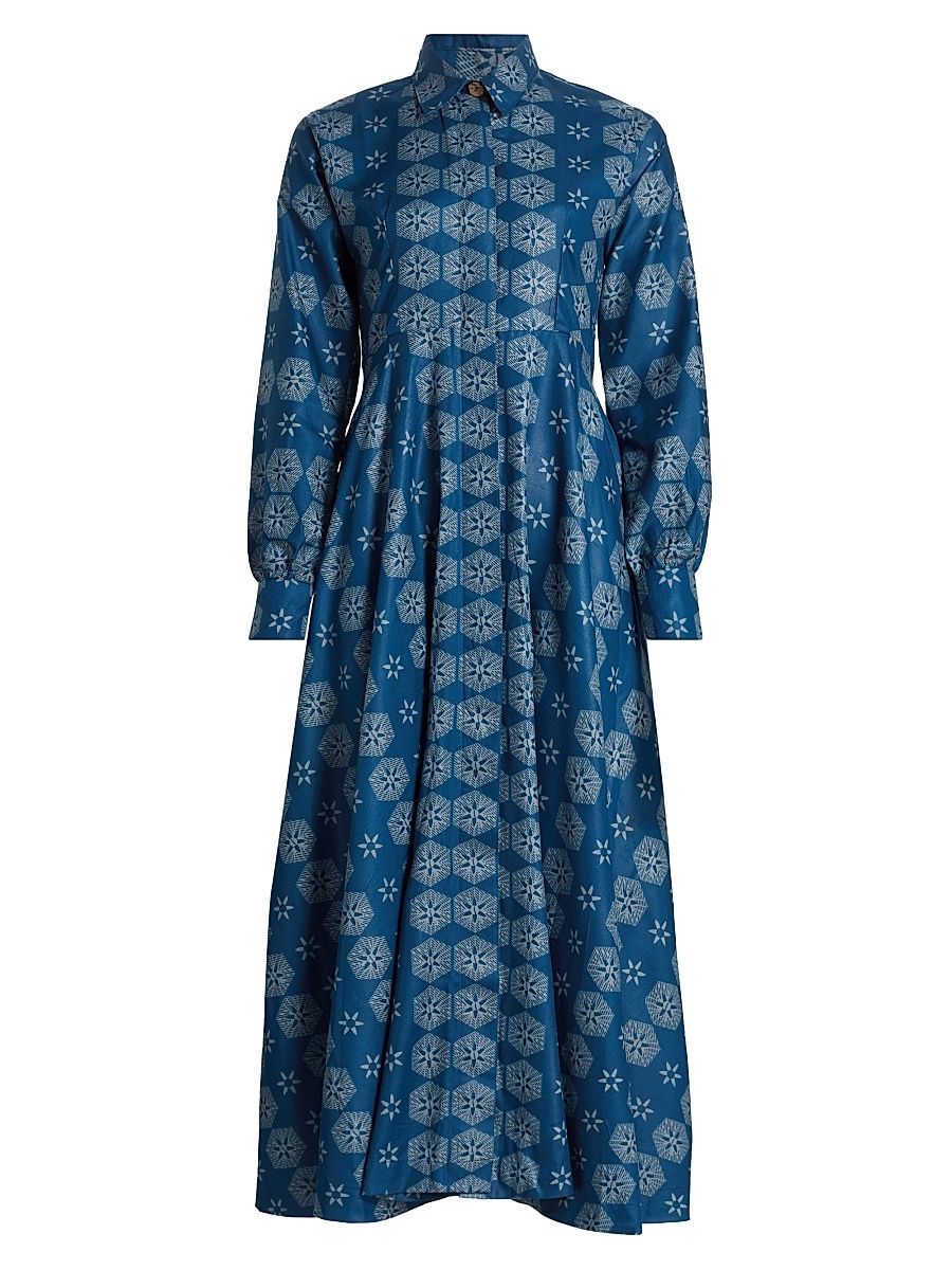 Women's Fayo Printed Cotton Shirtdress - Blue - Size Medium