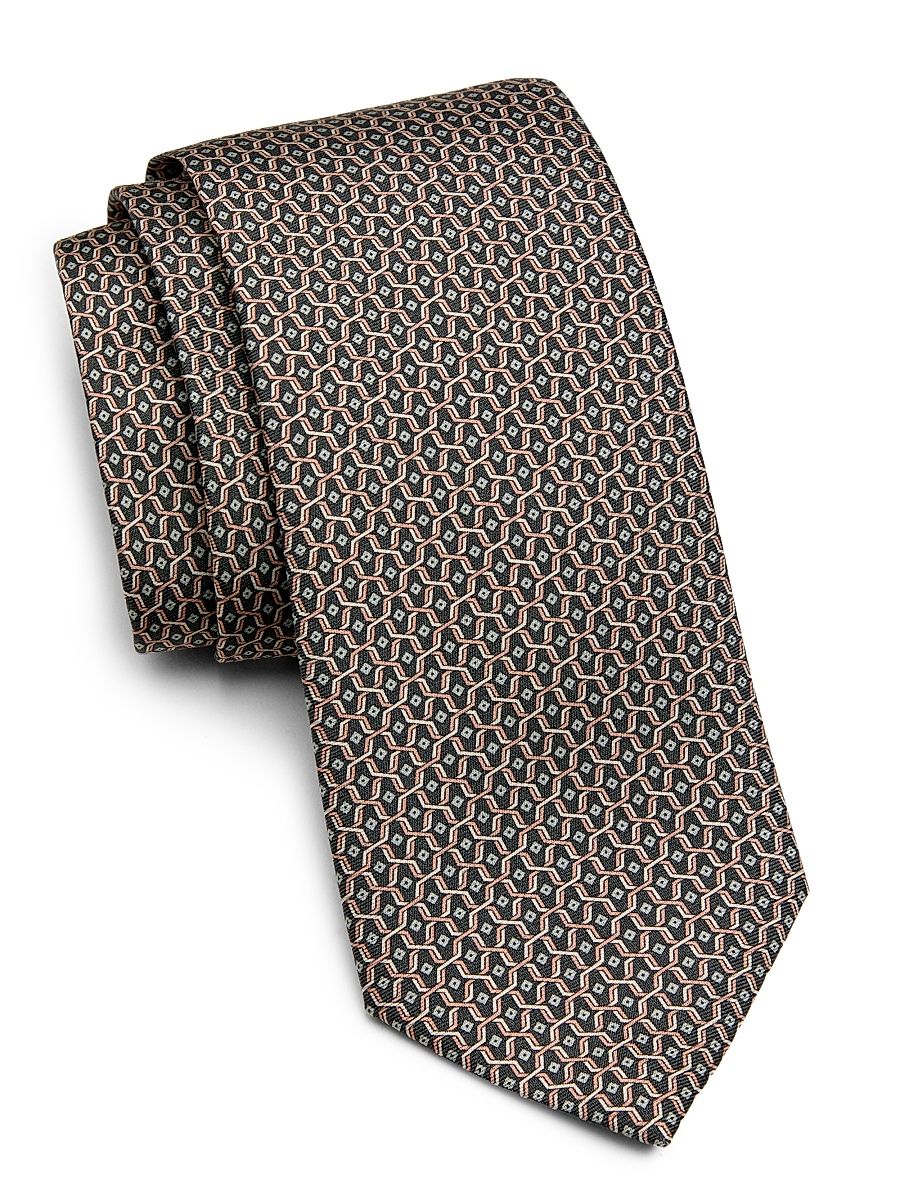 Men's Geometric Silk Tie - Grey