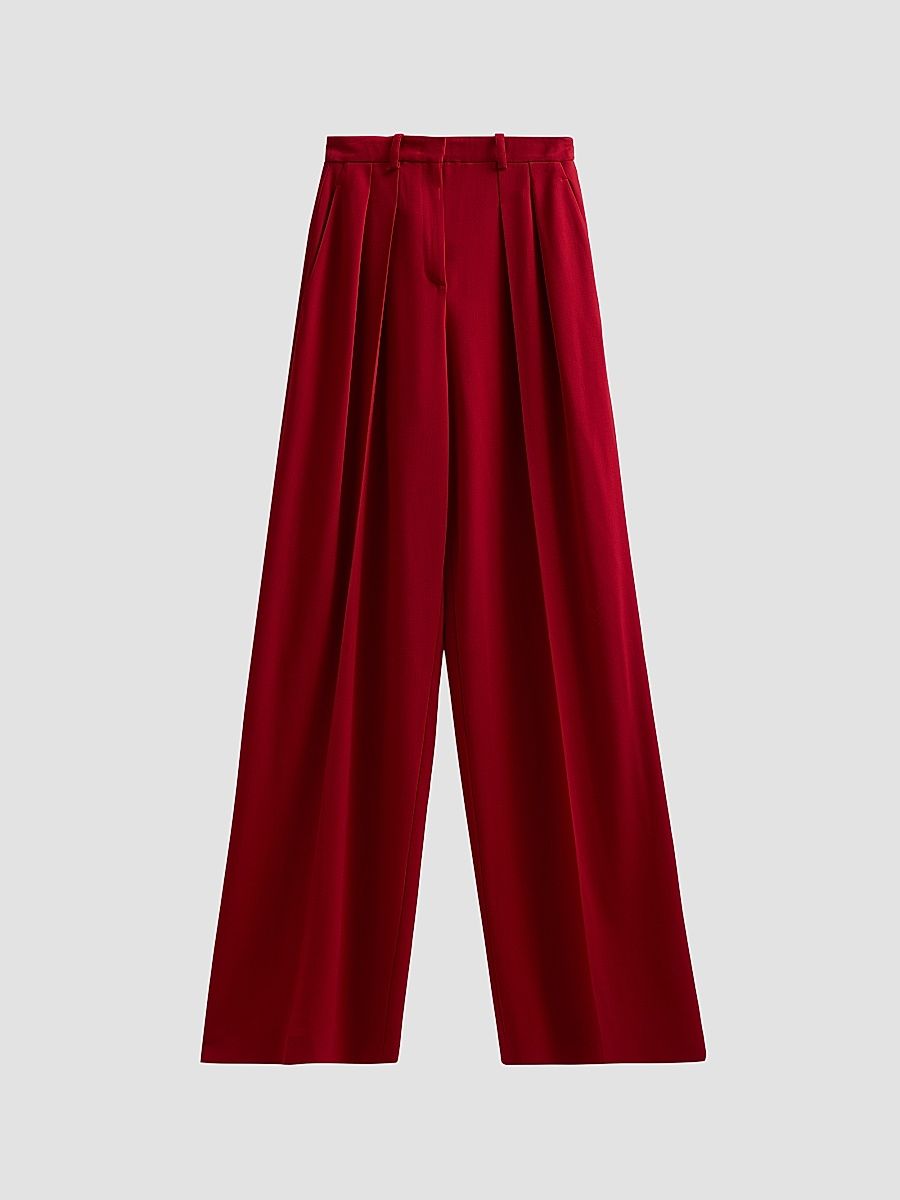 Women's Pleated Slouch Trousers - Ruby - Size 10