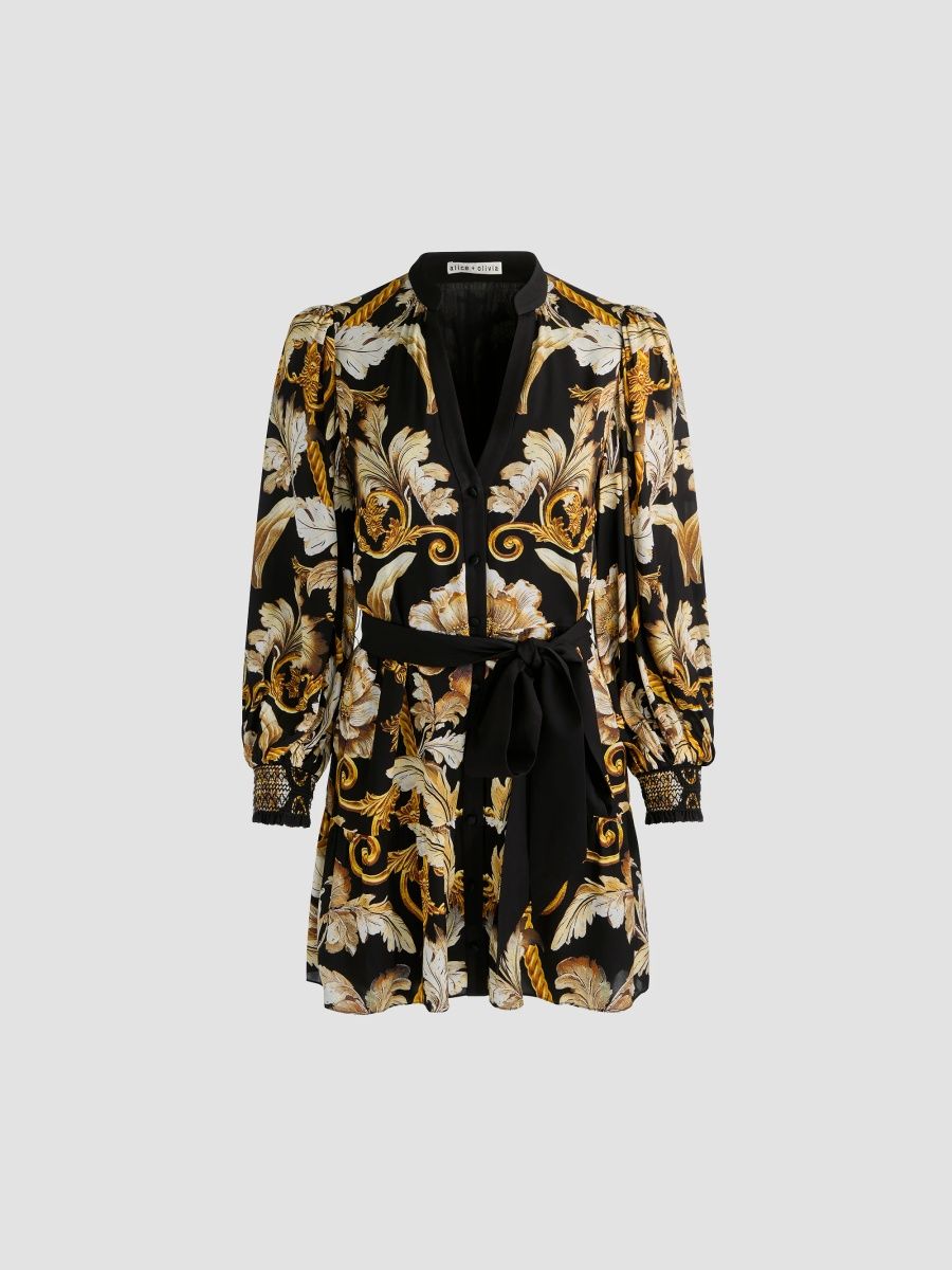 ALICE + OLIVIA Women's Antonette Tiered Mini Shirtdress - Noir Elegance Offwhite - Size 14
