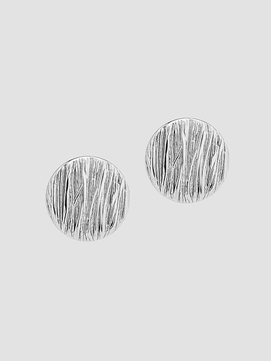 Women's Linen Button Earrings in Sterling Silver - Silver