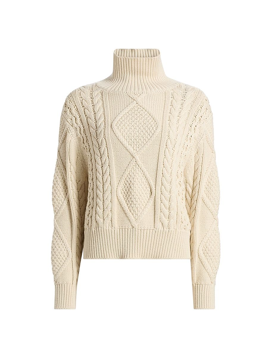 Women's Kimmy Cotton-Cashmere Turtleneck Sweater - Ecru - Size XL