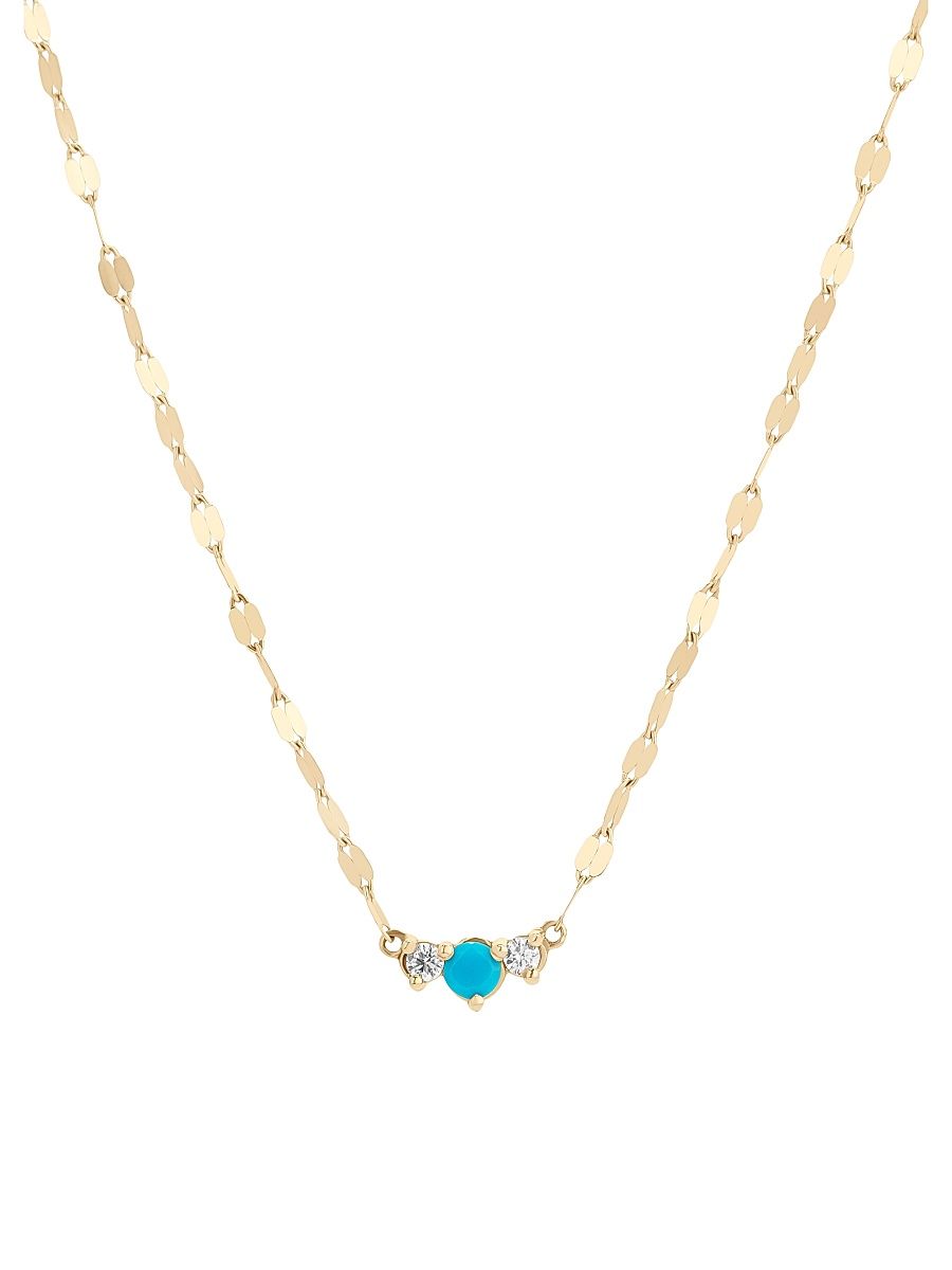 Women's 14K Yellow Gold, 0.07 TCW Diamond & Turquoise Pendant Necklace - Yellow Gold