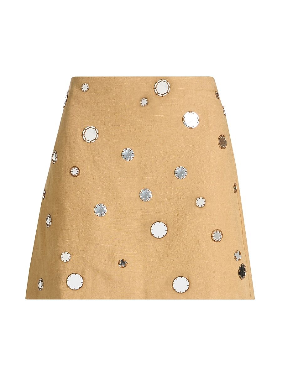 Women's Ari Mirror Embellished Linen-Blend Miniskirt - Dark Khaki - Size 12