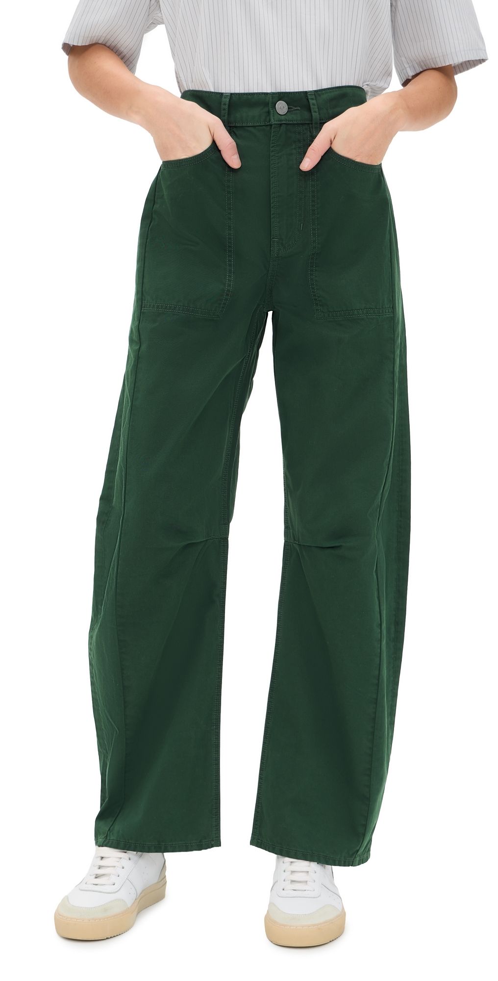 Veronica Beard Jean Sloan Barrel Leg Jeans Dark Hunter Green 25