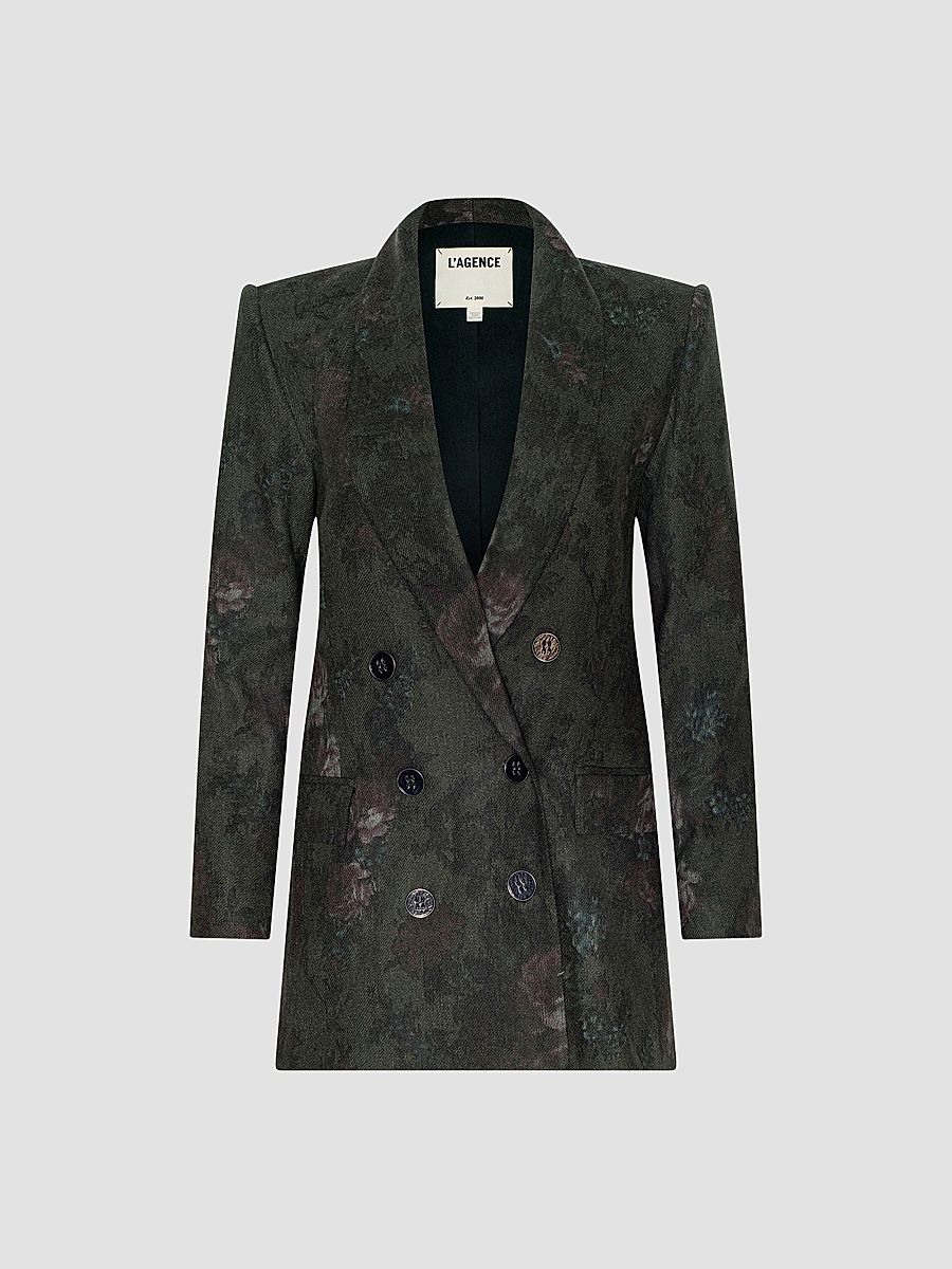 L'AGENCE Women's Jayda Relaxed Double-Breasted Blazer - Deep Forest Multi - Size 14