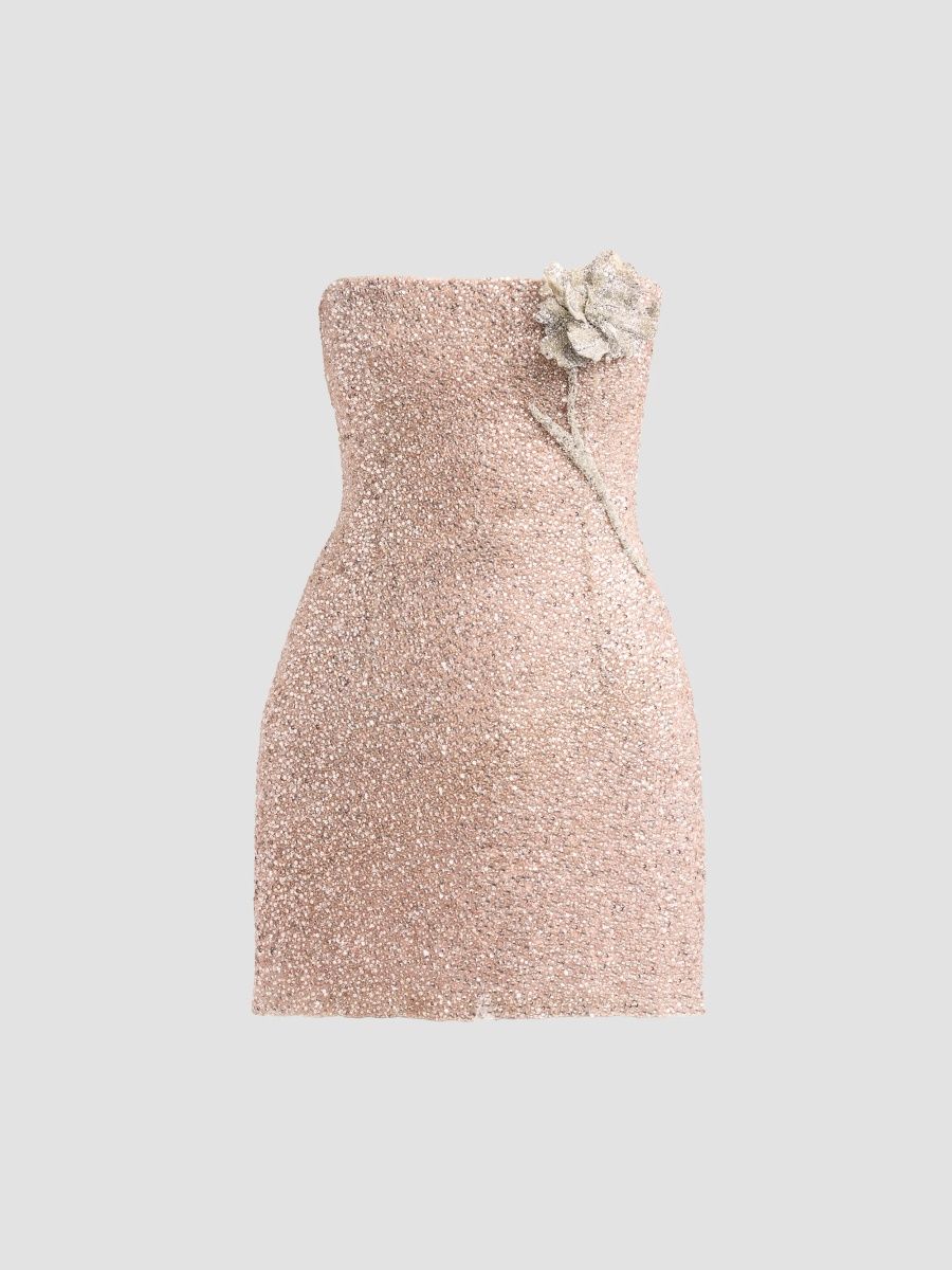 Oscar de la Renta Women's Resort Beaded Iris Embroidered Cocktail Dress - Pink Silver - Size 10