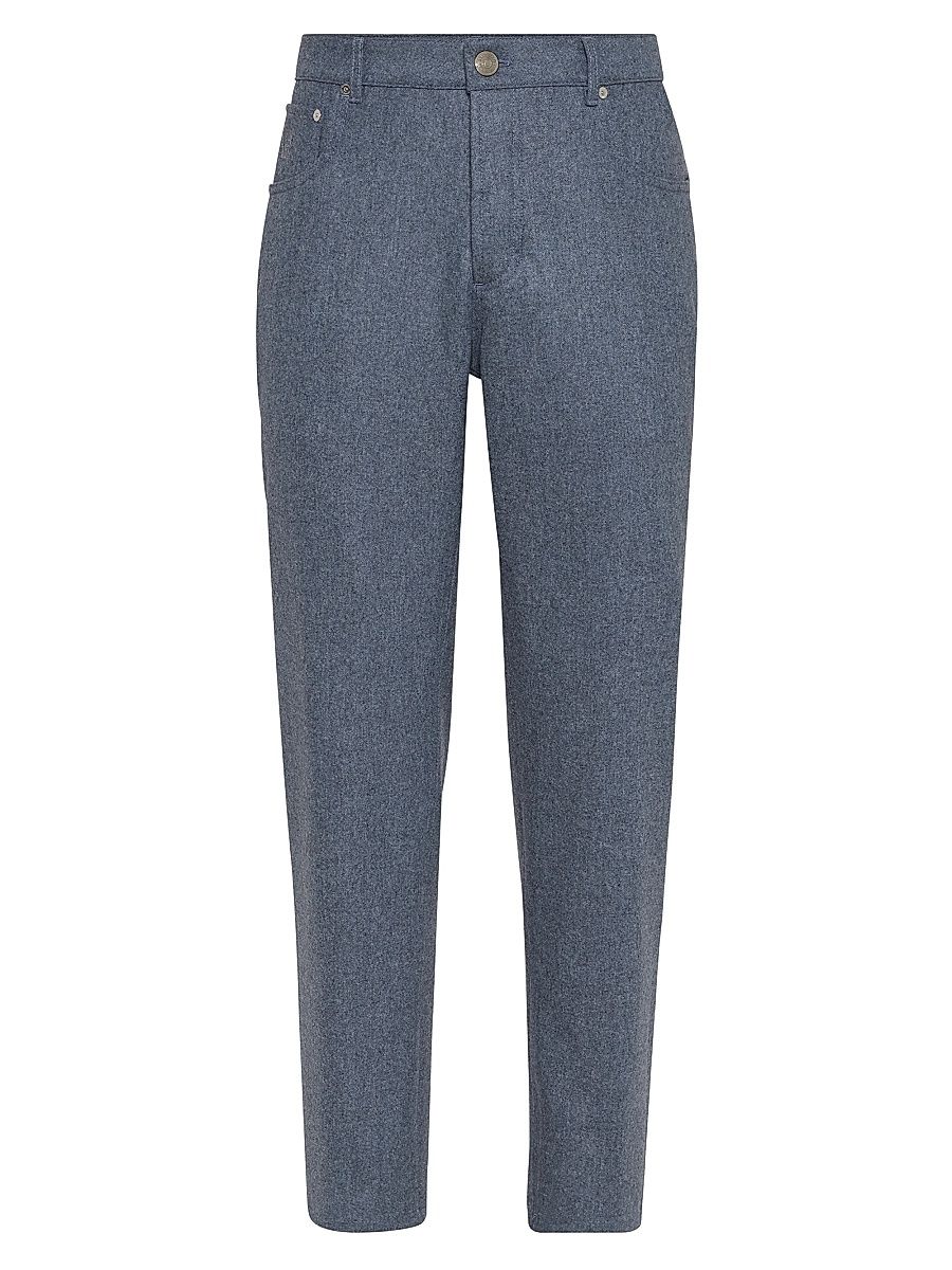 Men's Virgin Wool Flannel Five Pocket Trousers - Denim - Size 46