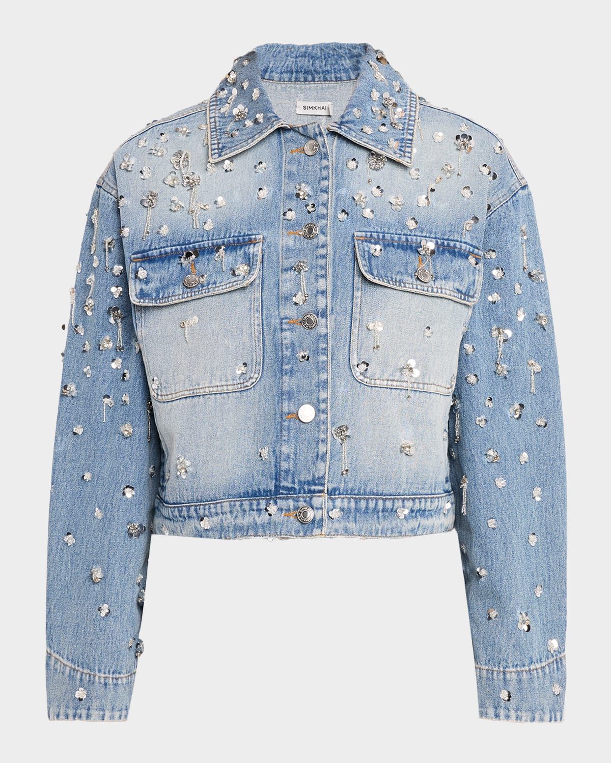 Everli Embellished Cropped Denim Jacket