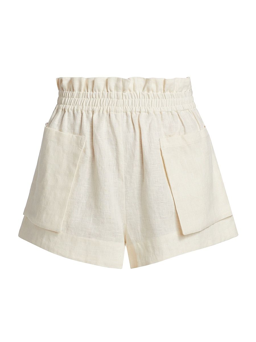 Women's Mira Elasticized Linen Shorts - Ivory - Size XL