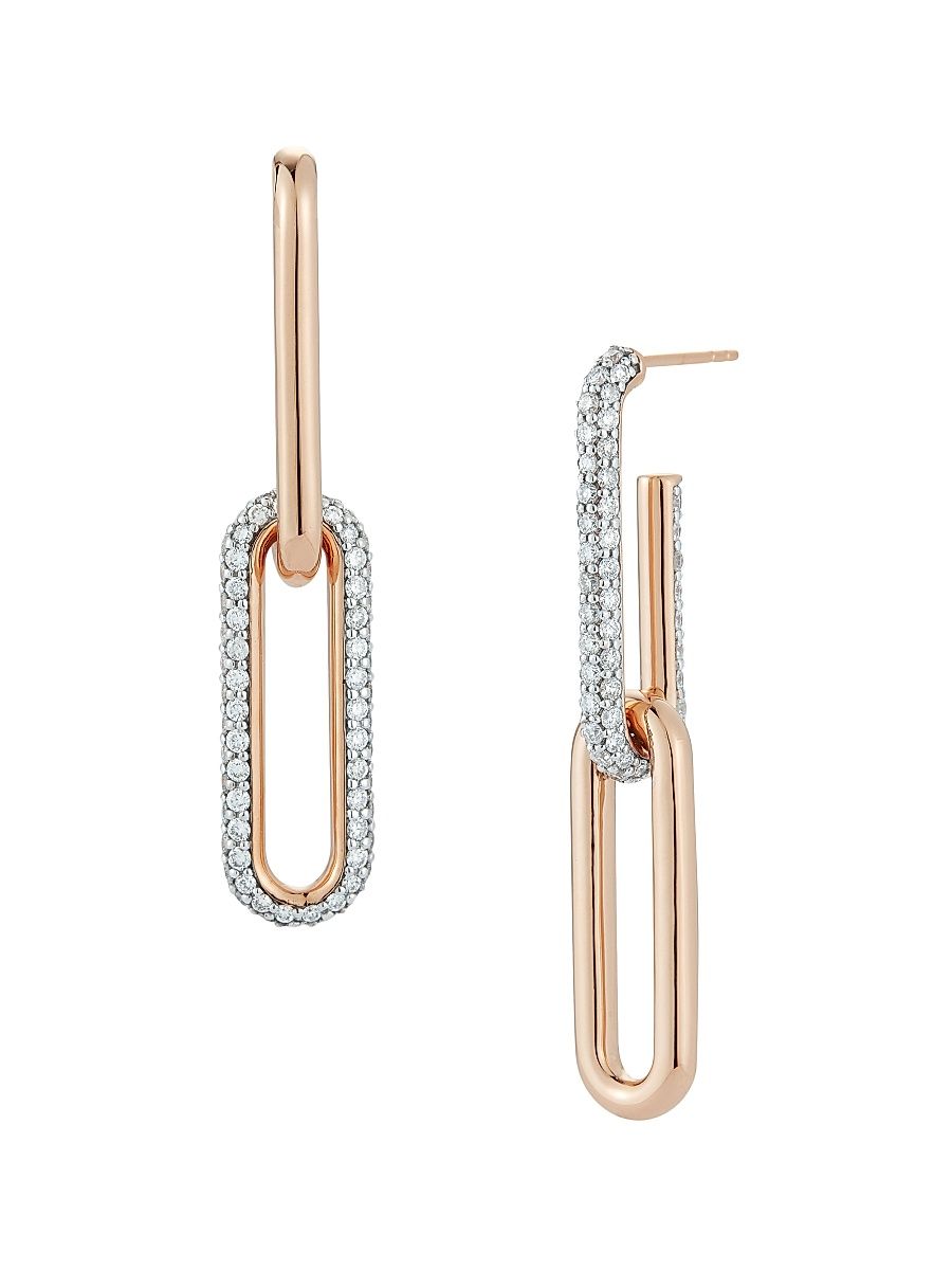 Women's Saxon 18K Rose Gold & Diamond Mix Matched Drop Earrings - Rose Gold