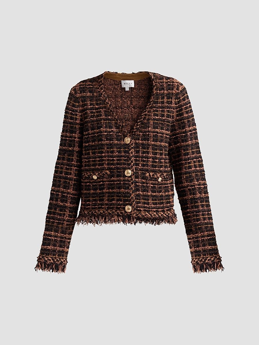 Women's Daphne Fringe Cardigan Jacket - Brown Black - Size XS