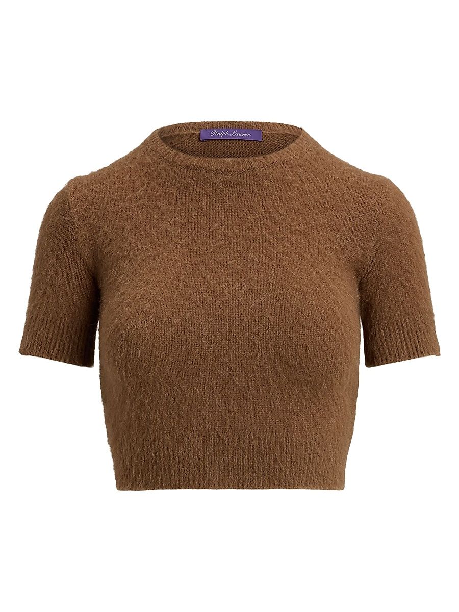 Women's Cashmere-Alpaca Wool Crop Sweater - Cognac - Size XS