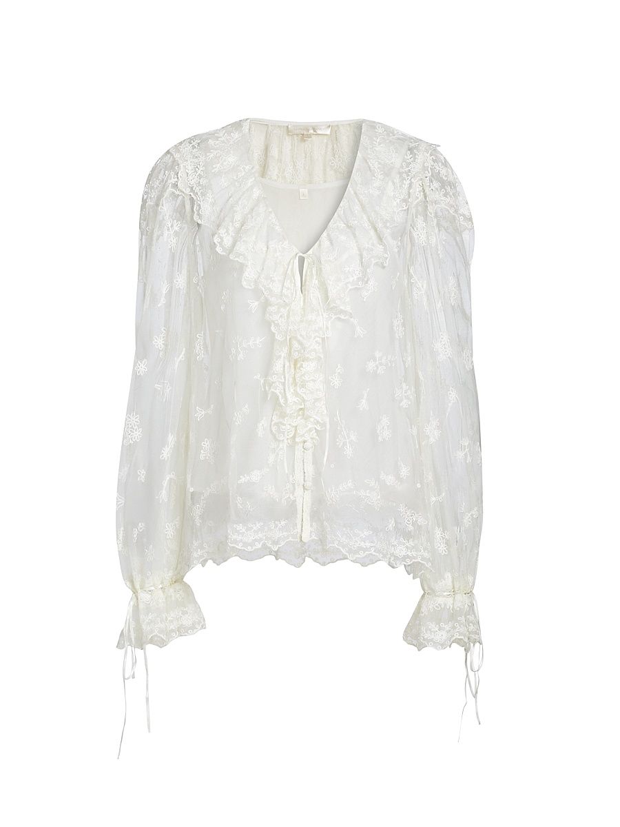 Women's Aubrenna Floral Semi-Sheer Top - White - Size Medium