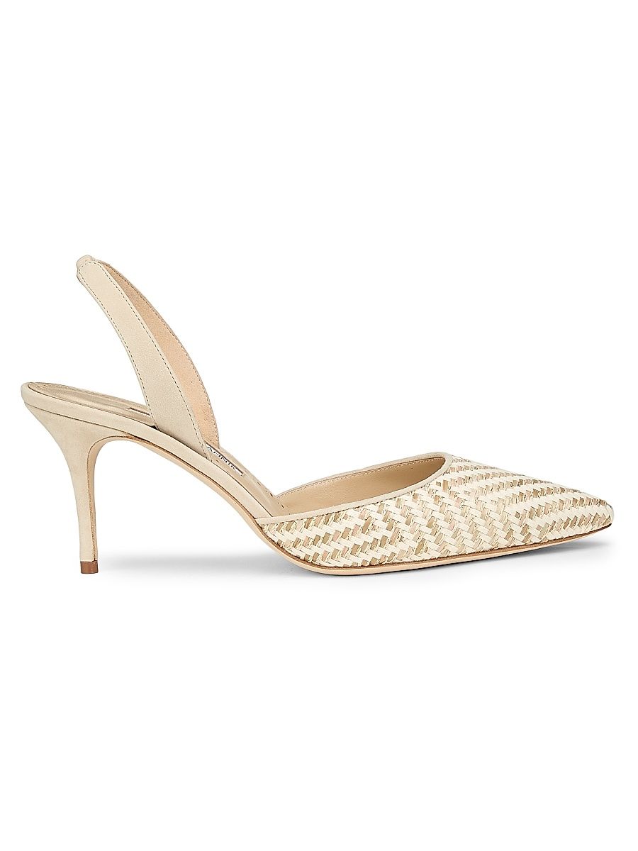 Women's 70MM Raffia Stiletto Slingback Pumps - Off White - Size 5