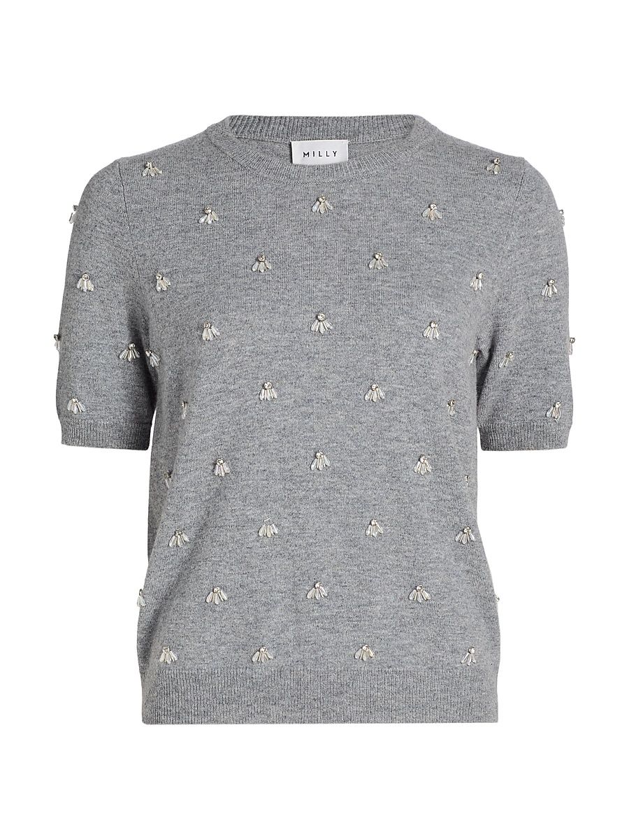 Women's Rosalyn Rhinestone-Embellished Short-Sleeve Top - Grey - Size XL