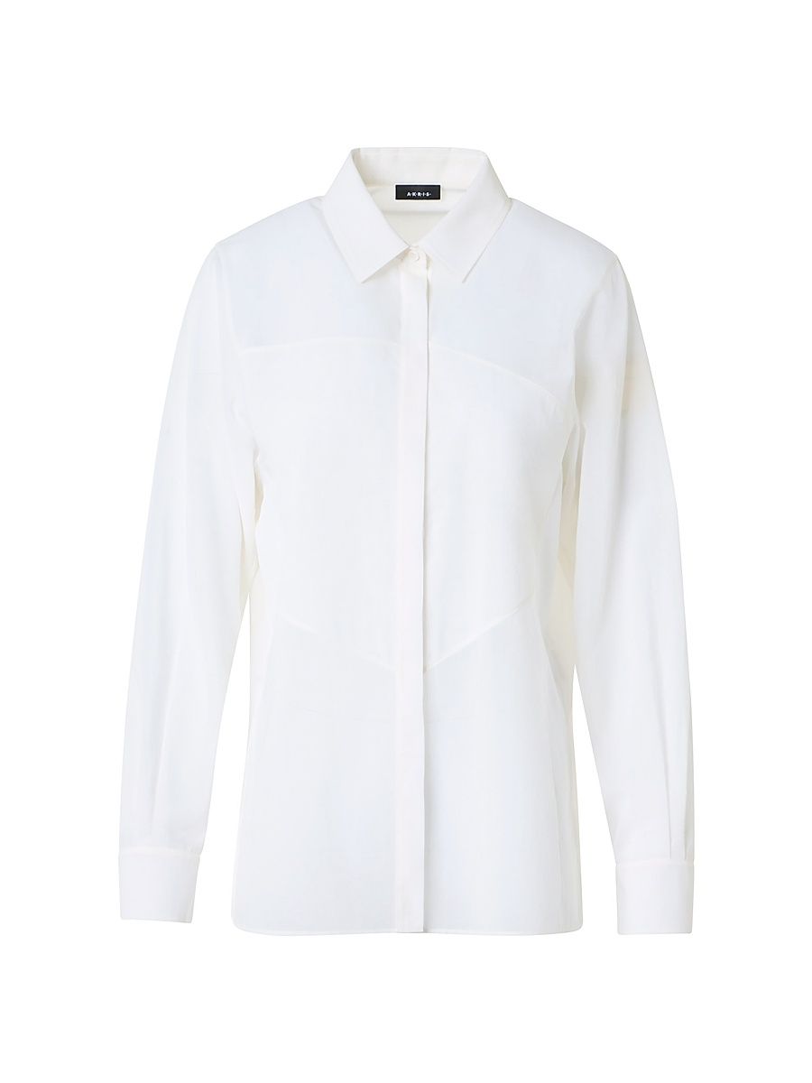 Women's Cotton Voile Concealed Button-Front Shirt - White - Size 14