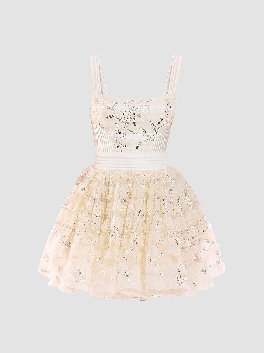 Women's Doll Sequin-Embellished A-Line Mini Dress - Ivory - Size 14