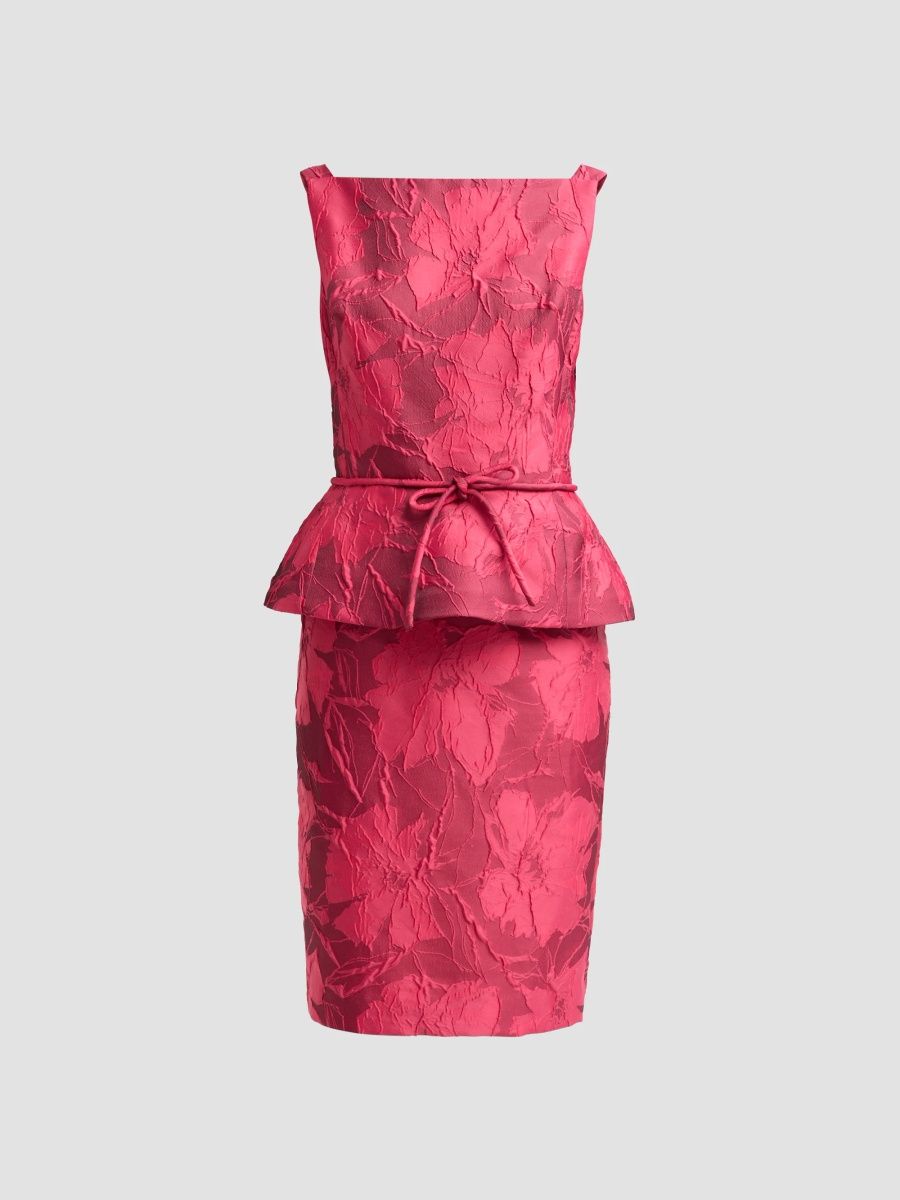 Teri Jon by Rickie Freeman Women's Peplum Cocktail Dress - Strawberry - Size 16
