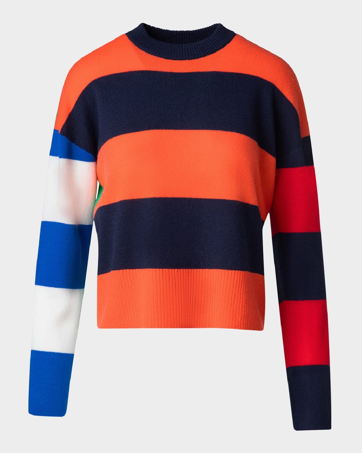Colorblock Striped Boxy Cashmere-Wool Sweater