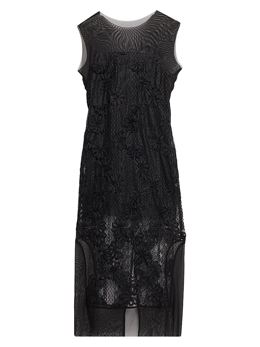 Women's Cove Floral-Lace Sheer-Overlay Midi-Dress - Black - Size Large
