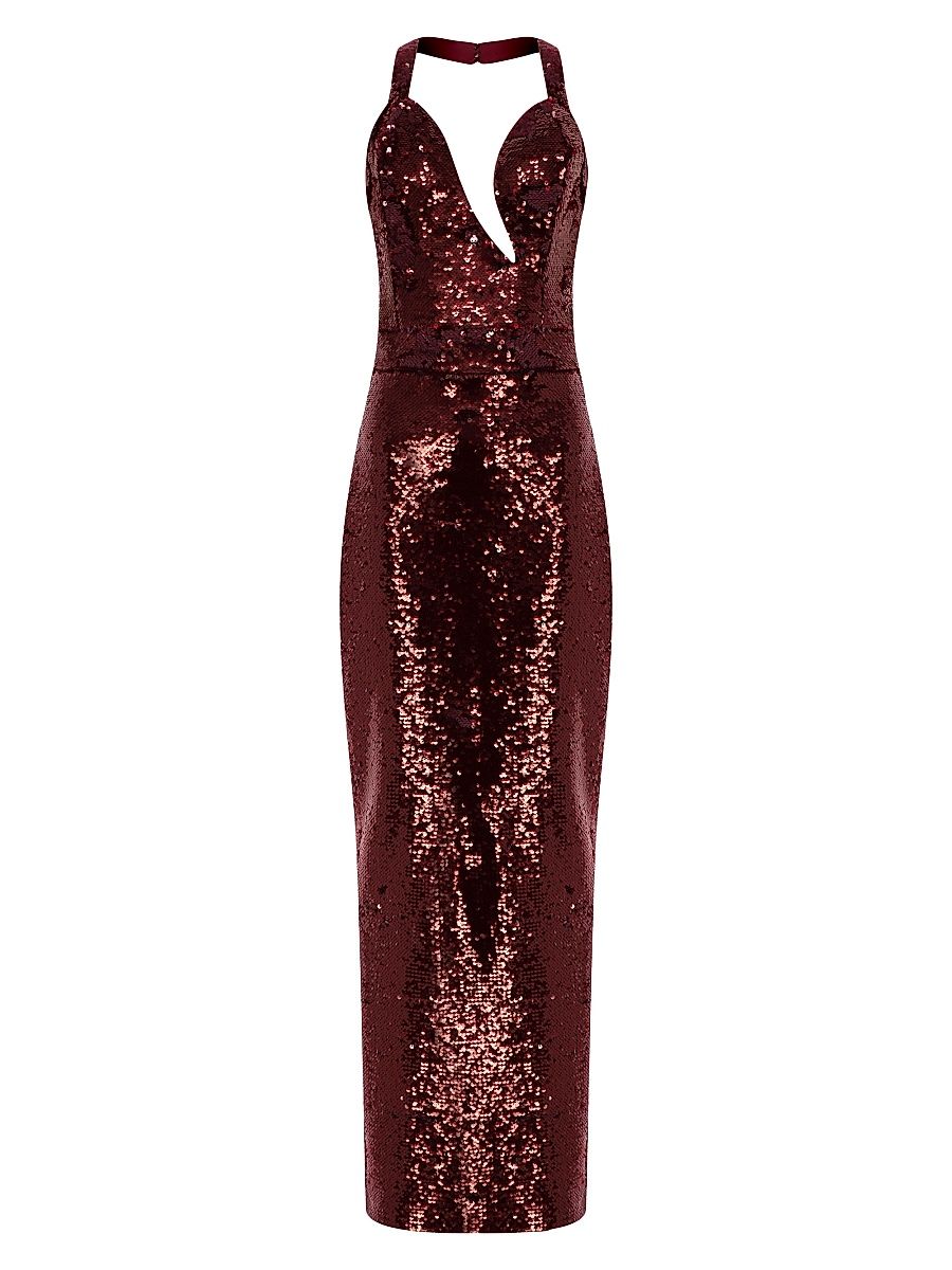 Women's Manon Sequined Halter Gown - Inferno - Size 4