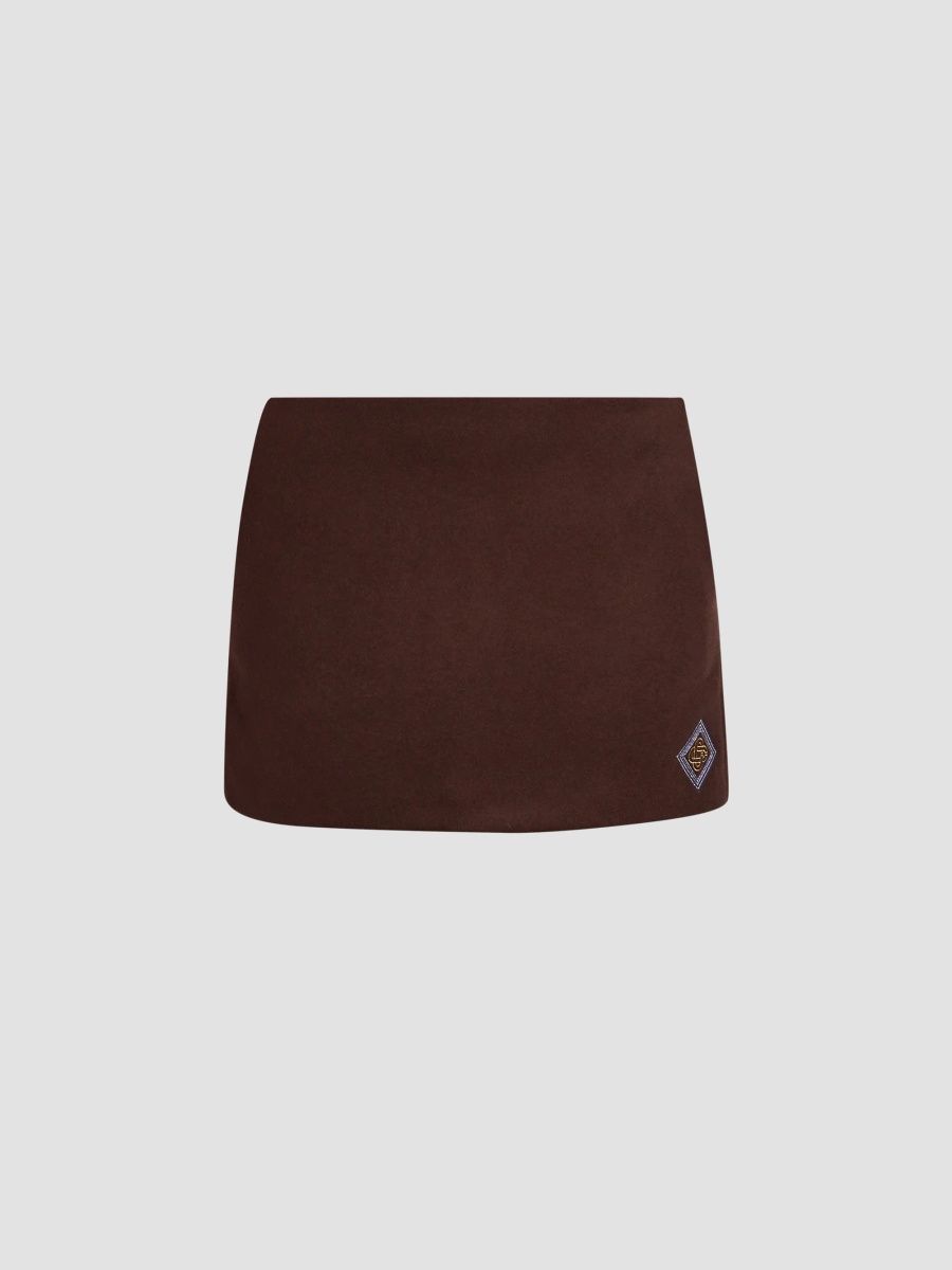 Casablanca Women's Embroidered Wool Varsity Mini Skirt - Dark Brown - Size 12