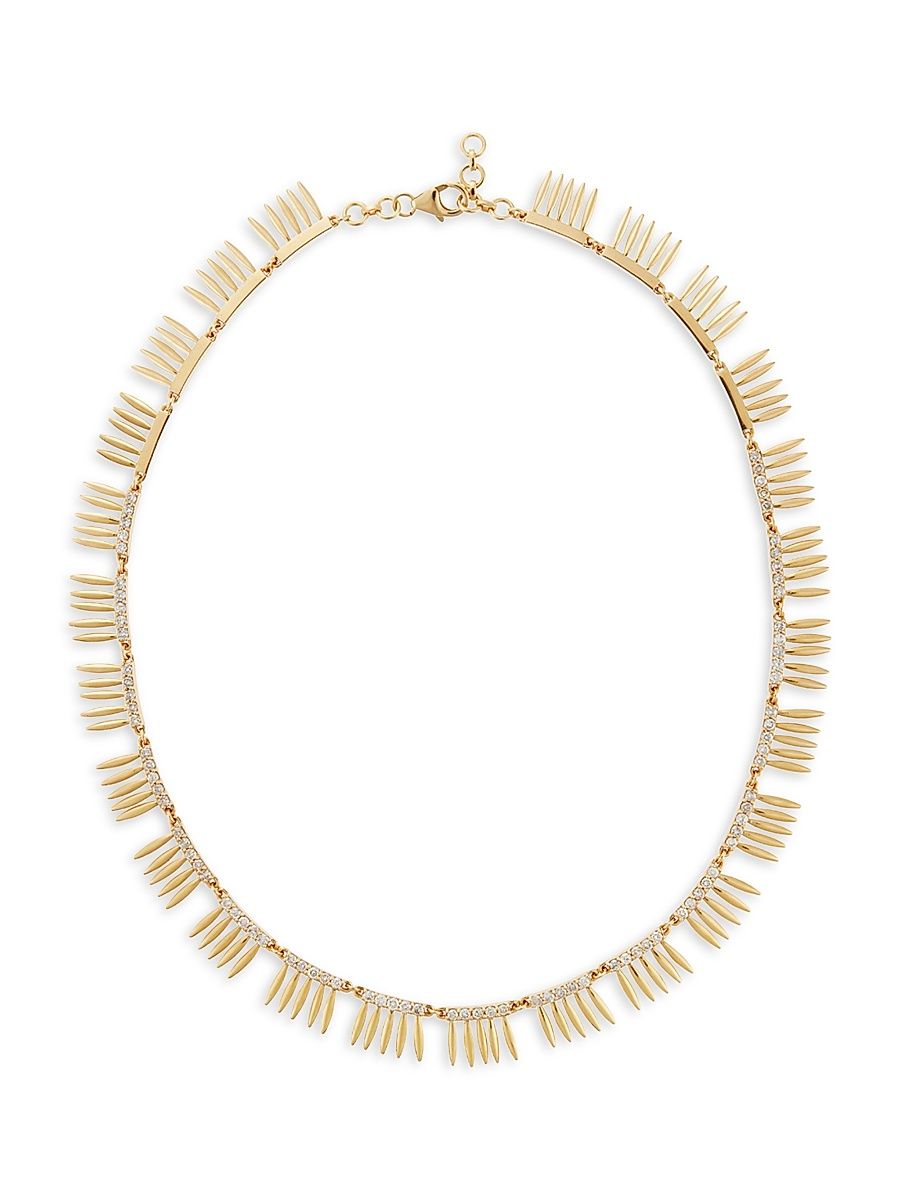 Women's Grass 18K Yellow Gold & Brown Diamond Sunny Leaves Necklace - Yellow Gold