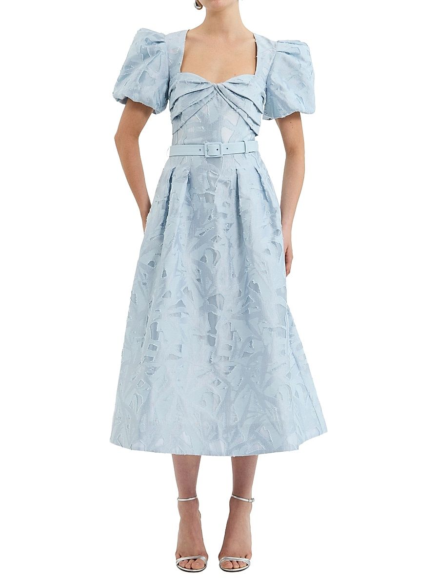 Women's Anneli Jacquard Belted Midi-Dress - Soft Blue - Size 10