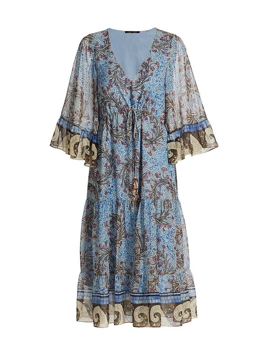 Women's Logan Floral V-Neck Midi-Dress - Skyline Multi - Size Small