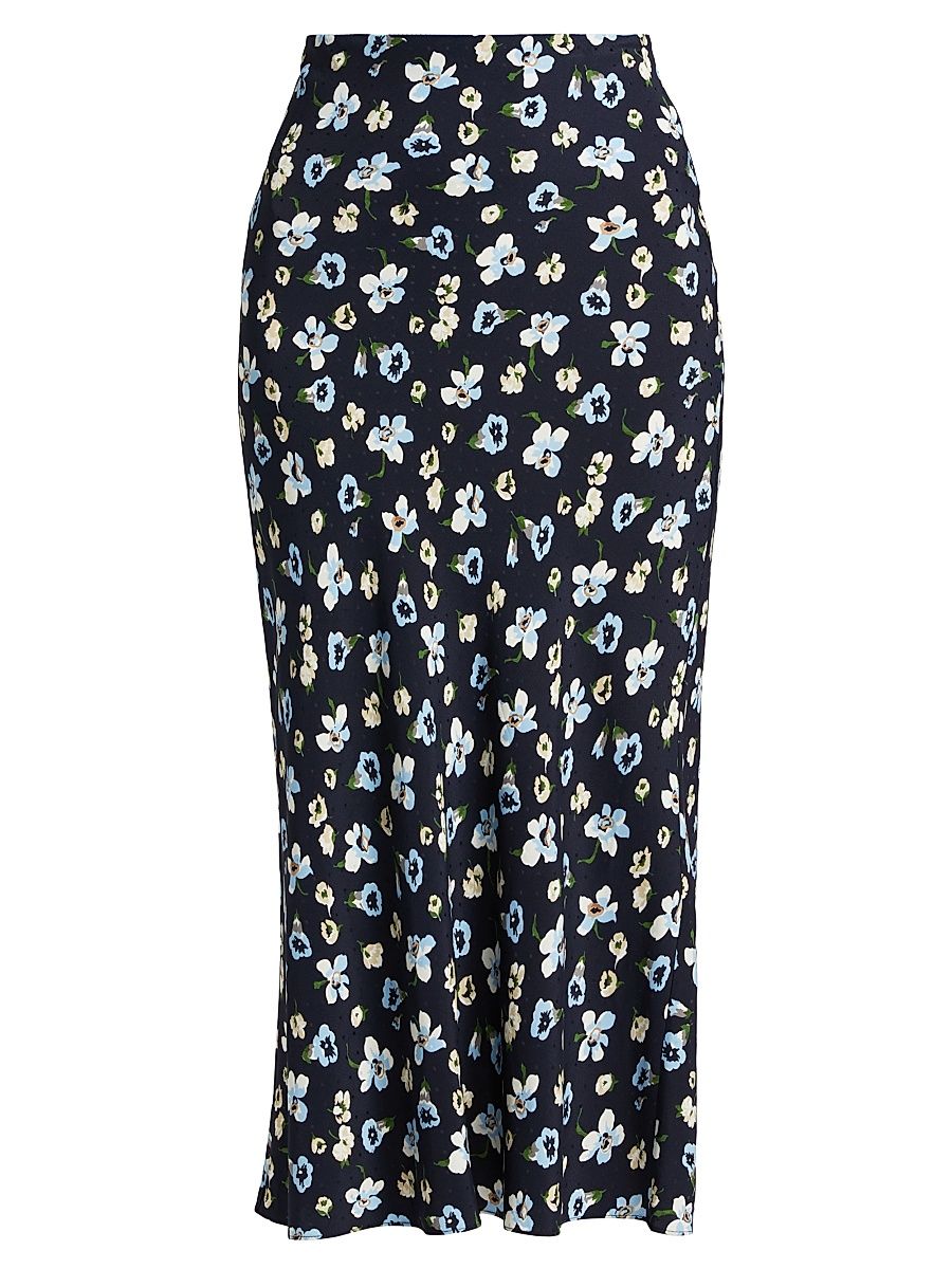 Women's Clover Floral Midi-Skirt - Navy Multi - Size 6