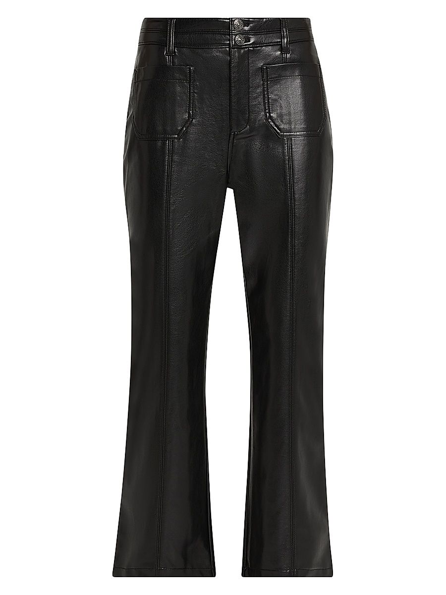 Women's Dorothea Faux Leather Cropped Flare Pants - Black - Size 16