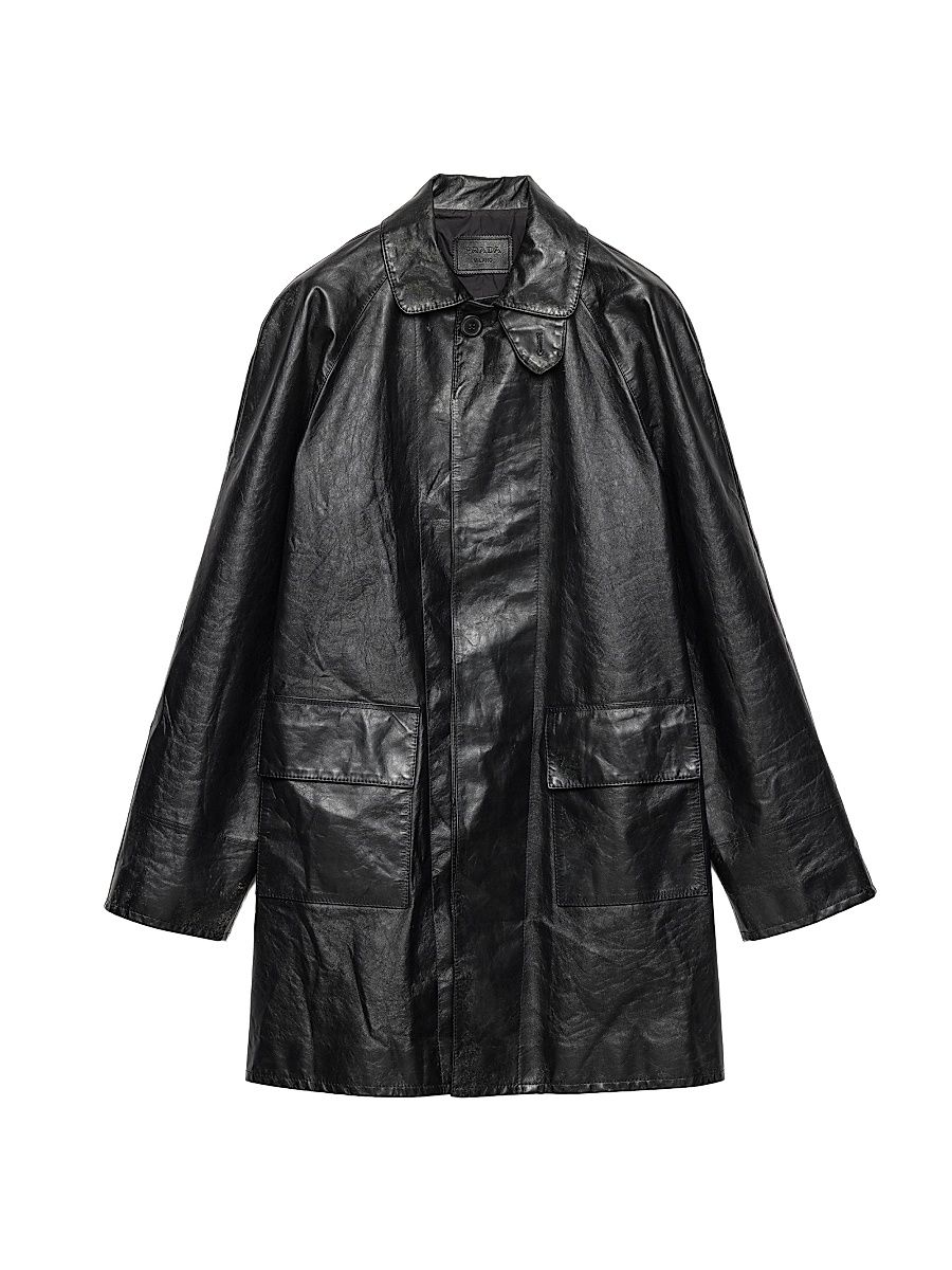 Men's Leather Coat - Black - Size 40