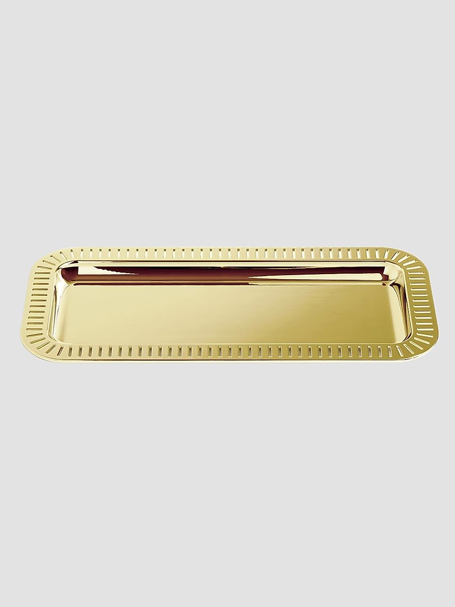 Striations Goldtone Stainless Steel Small Rectangular Serving Tray - Gold