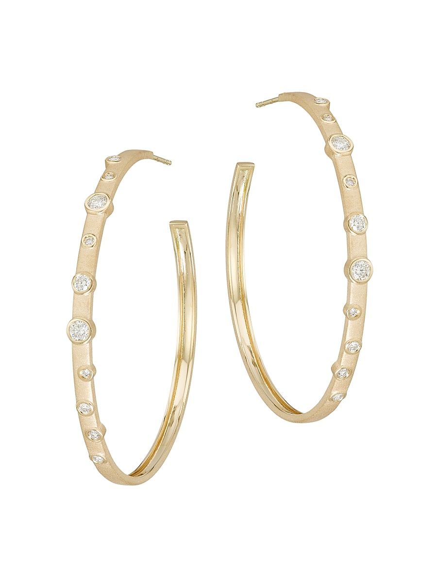 Women's Large 14K Gold & Bezel Diamond Anniversary Hoops