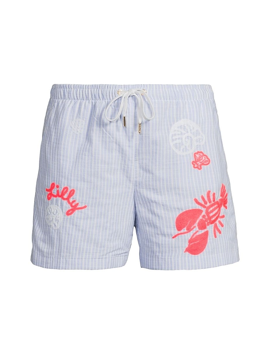 Women's Croix Cotton Drawstring Shorts - Jacaranda Blue Beach Day - Size Medium