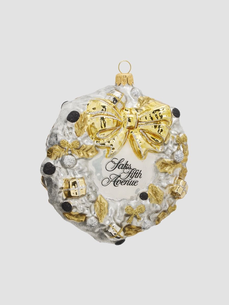 Wreath With Presents Glass Ornament