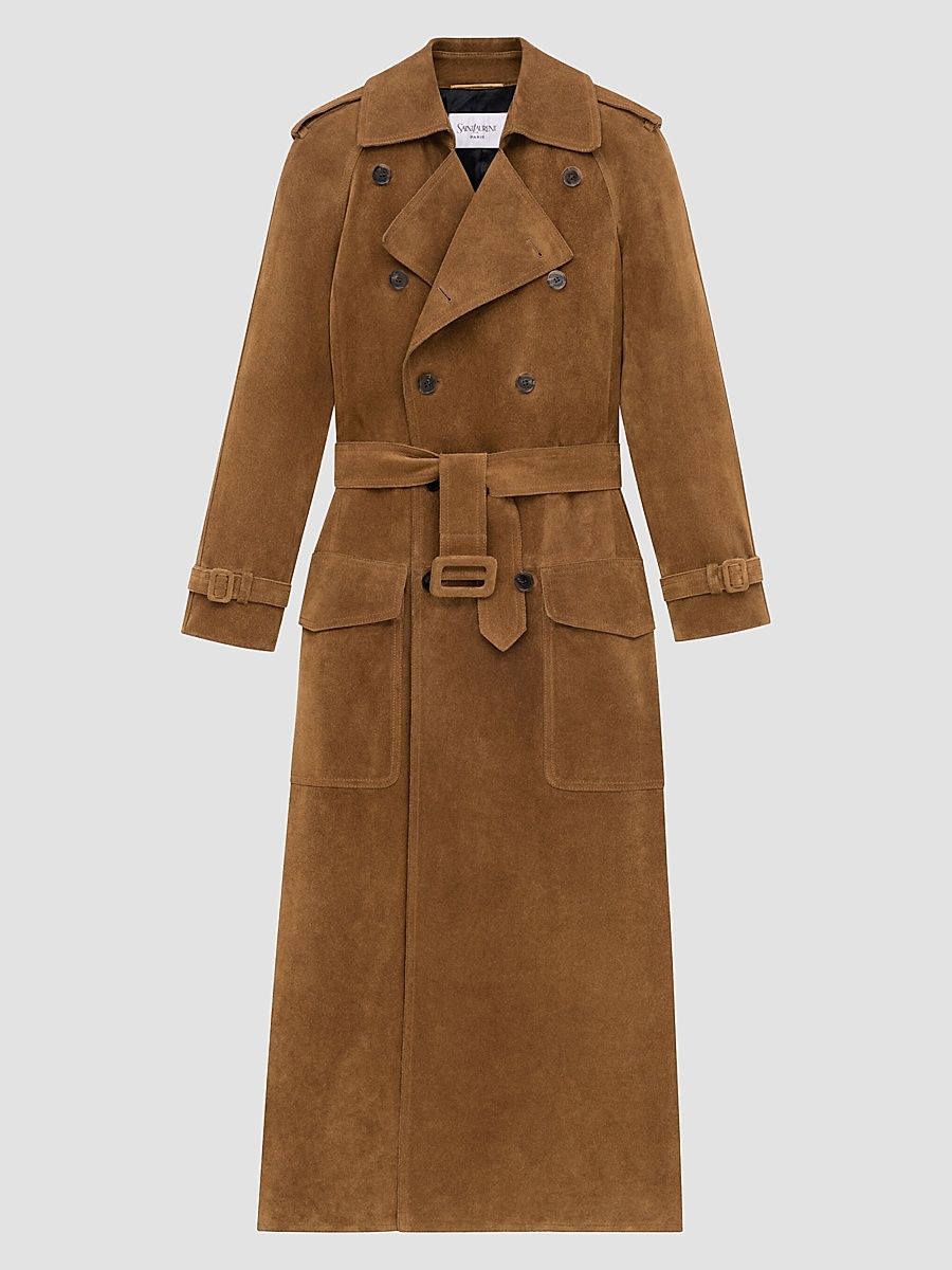 Saint Laurent Women's Trench Coat in Suede - Noix - Size 6