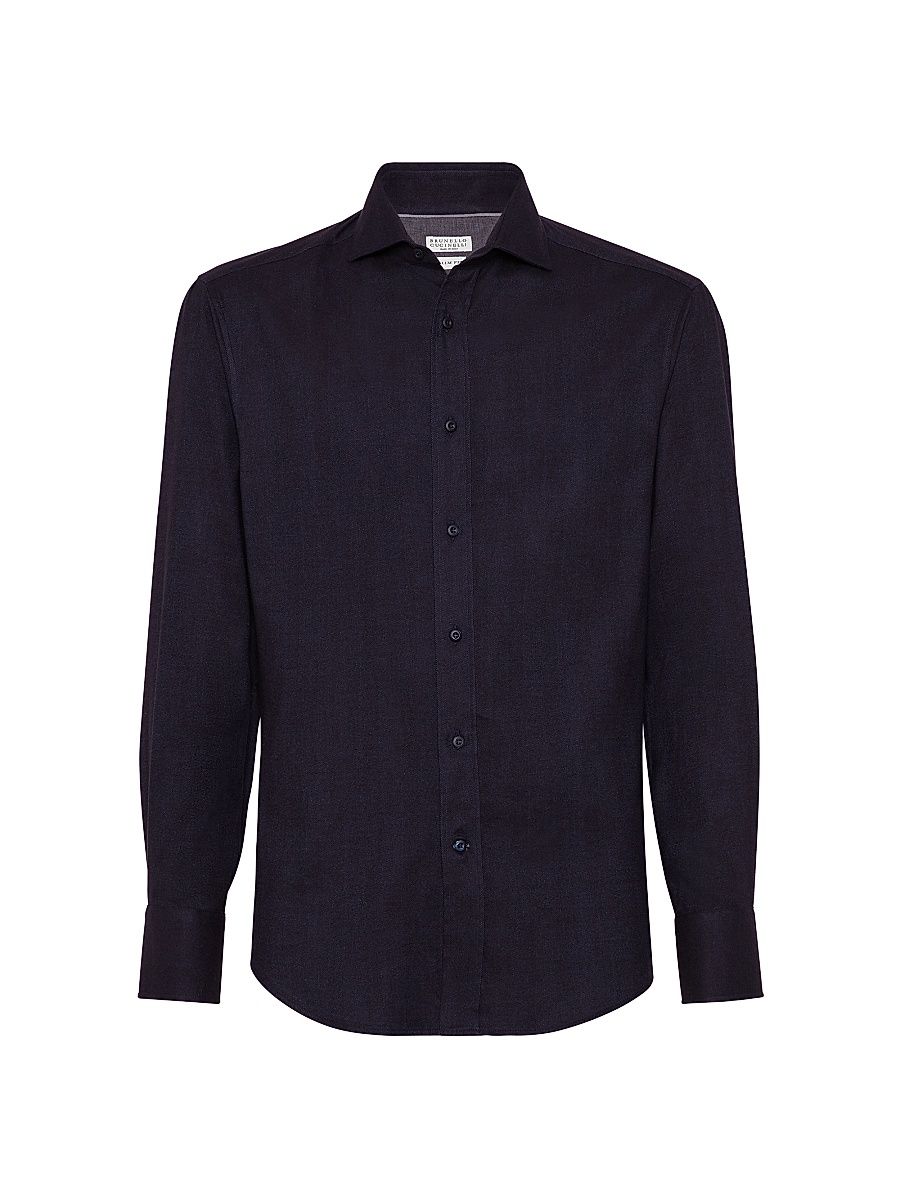 Men's Stretch Cotton Chevron Flannel Slim Fit Shirt - Navy Blue - Size XXXL