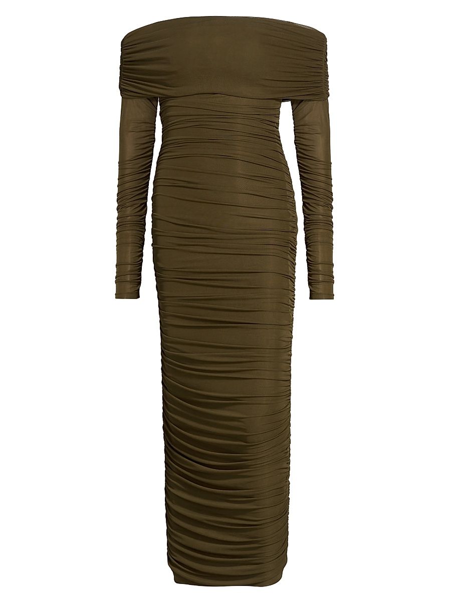Women's Varonica Ruched Off-The-Shoulder Midi-Dress - Green - Size Medium