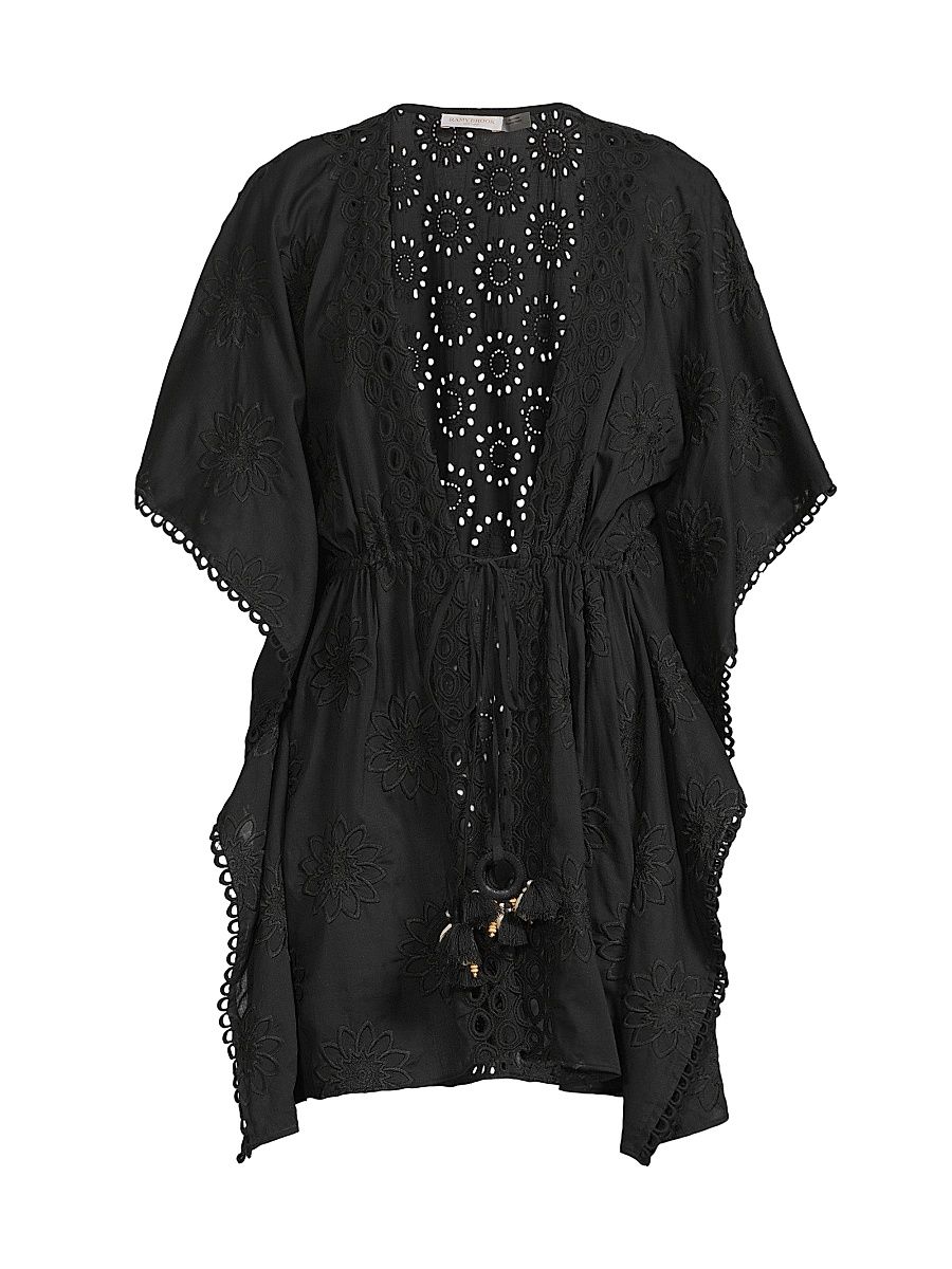 Women's Rogelia Cotton Tie-Waist Minidress - Black Floral - Size Large