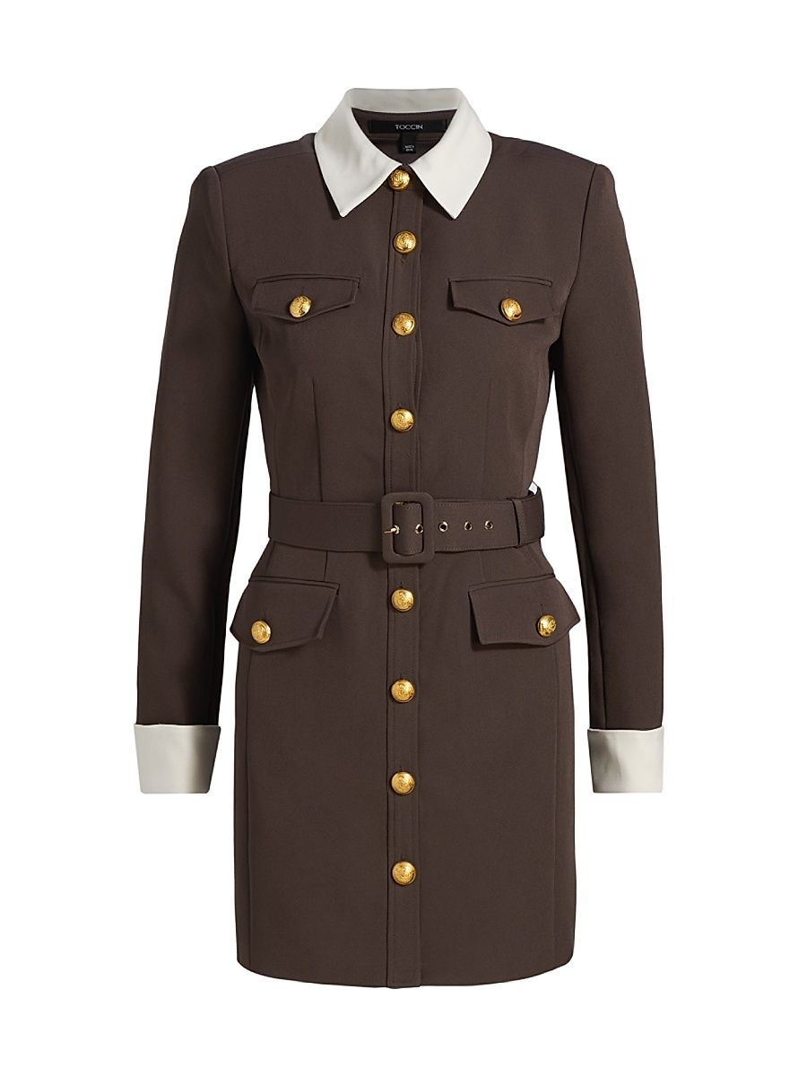 Women's Valerie Belted Mini Shirtdress - Espresso Ivory - Size 14