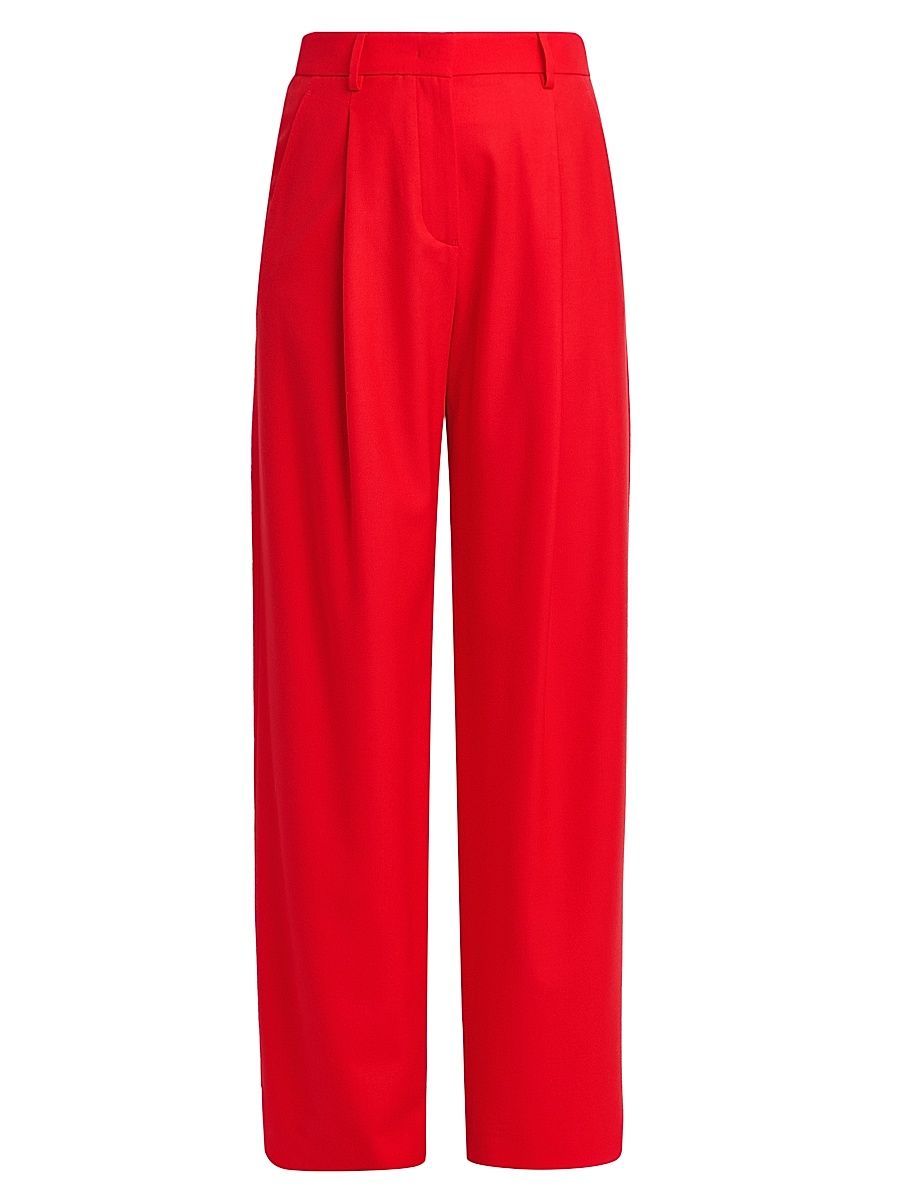 Women's Virgin Wool Wide-Leg Trousers - Geranium - Size 14
