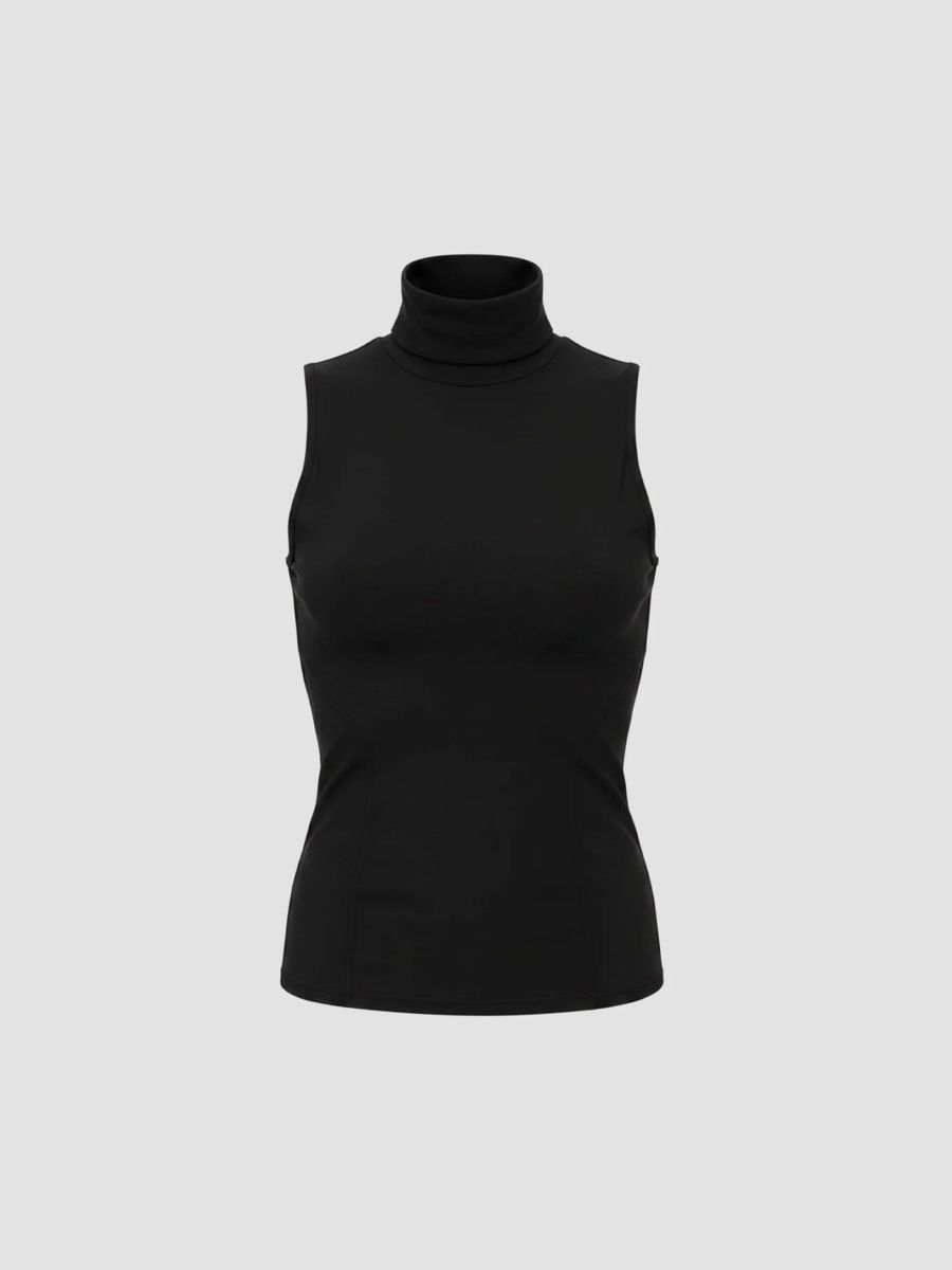 Cynthia Rowley Women's Sutton Jersey Sleeveless Turtleneck Top - Black - Size Medium