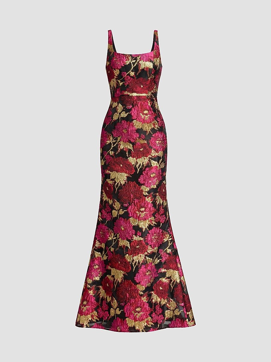 Women's Lorena Brocade Mermaid Gown - Fuchsia Multi - Size Small