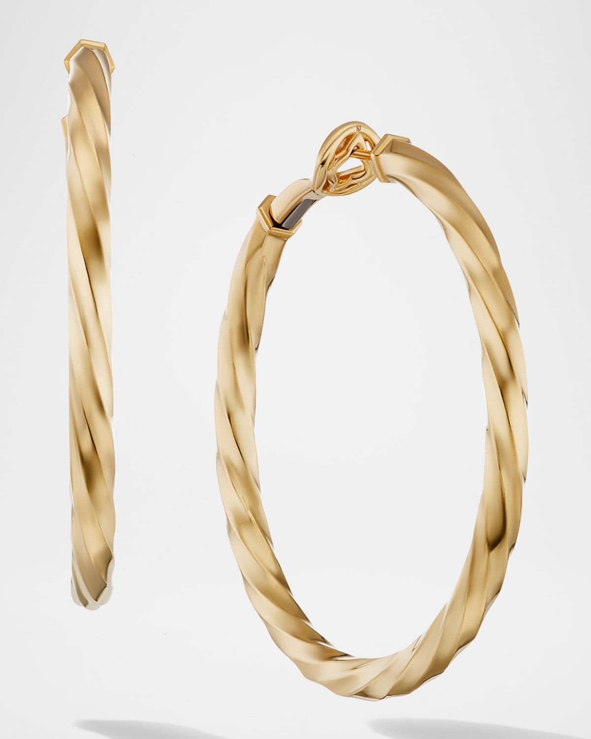 Cable Edge Hoop Earrings in 18K Gold, 2"L