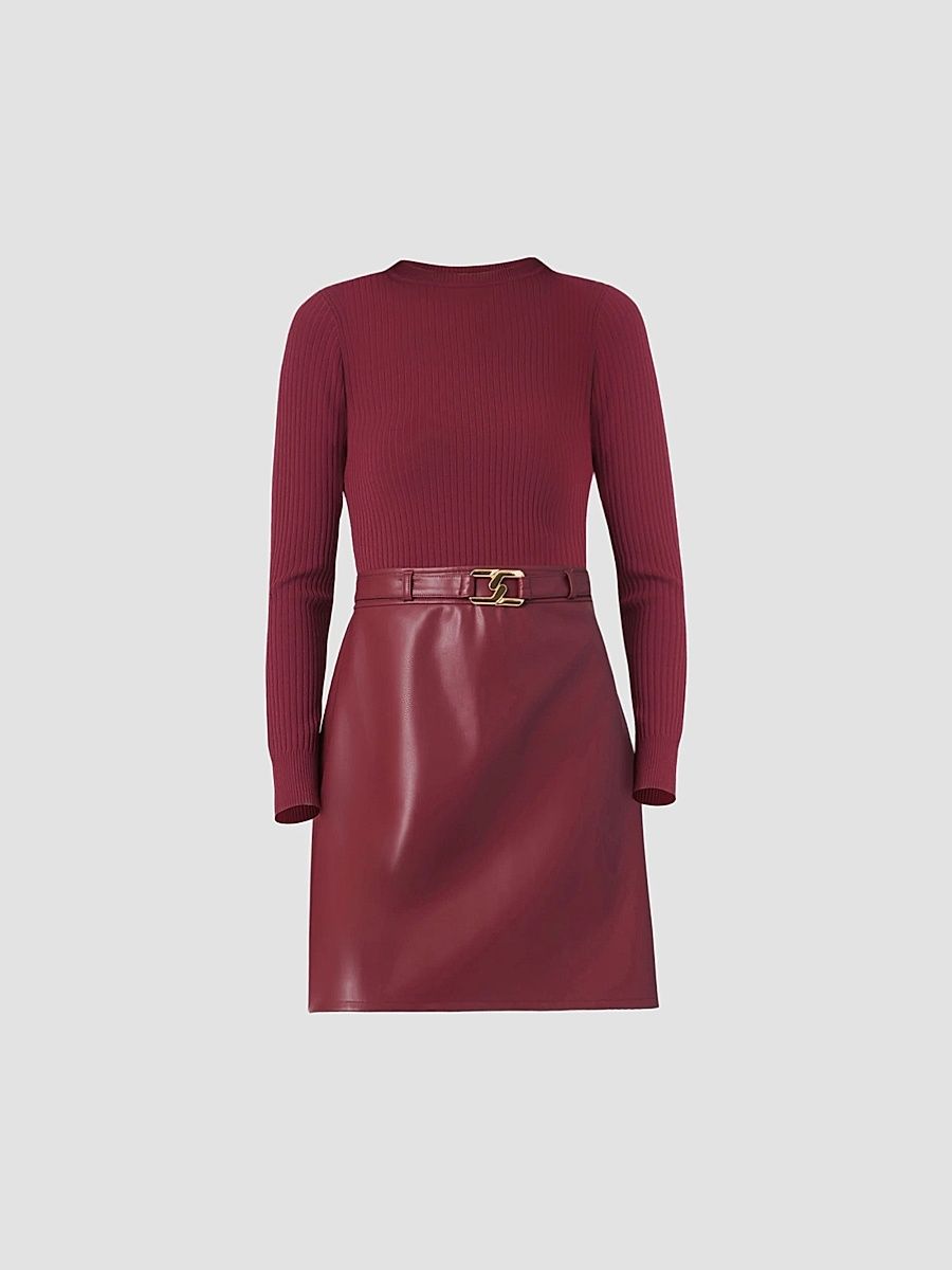 Shoshanna Women's Meritt Knit & Faux Leather Mini Dress - Burgundy - Size XS