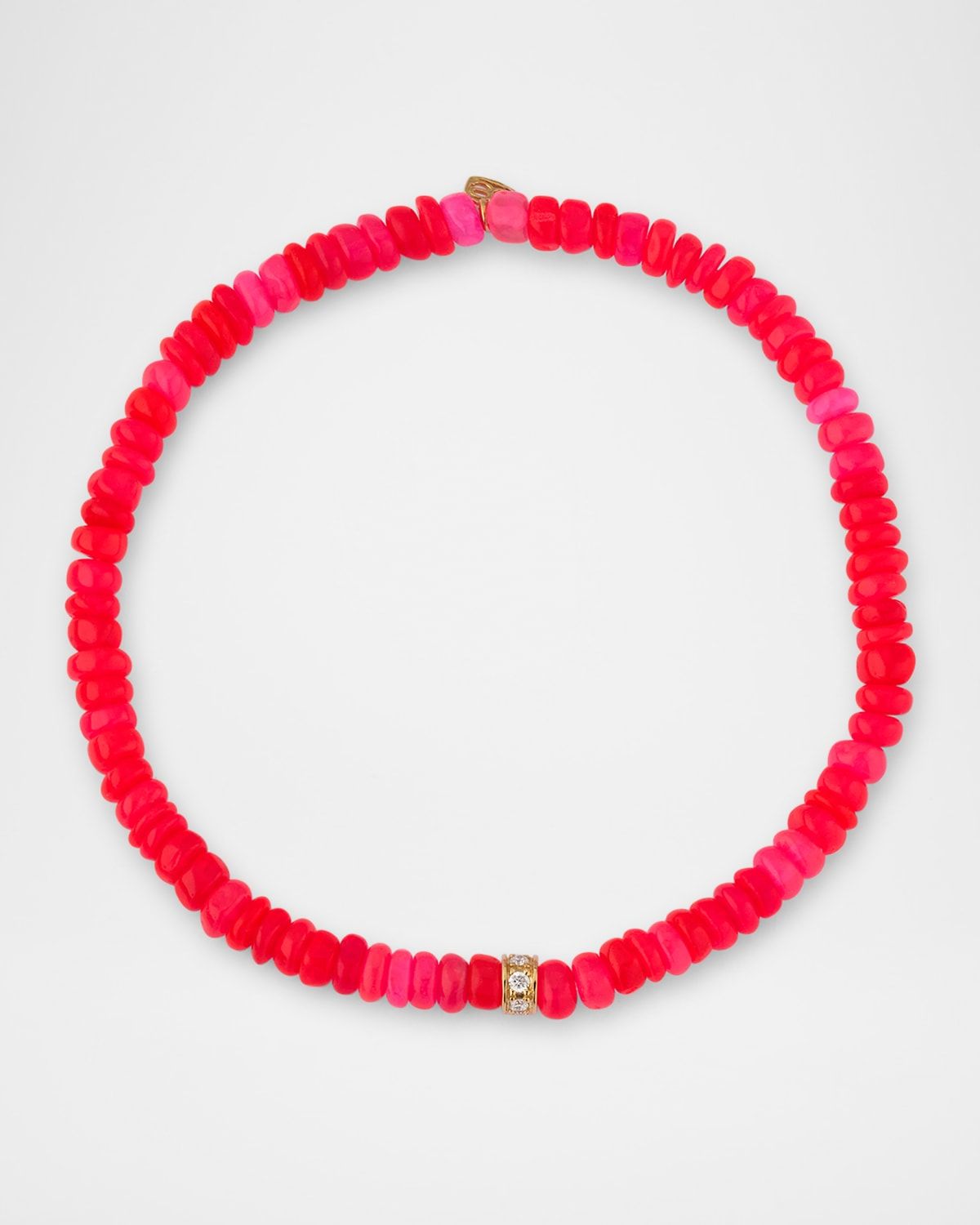 14K Pave Diamond 4mm Wheel on Hot Pink Opal Bracelet