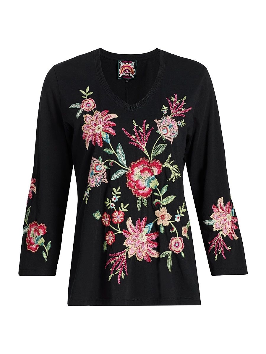 Women's Junia Trapunto V-Neck T-Shirt - Black - Size XXL